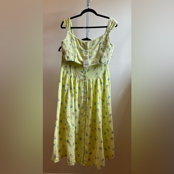 NWT Free People Iris Corset Set M Top Skirt Floral Smocked Lime Combo - Picture 4 of 15